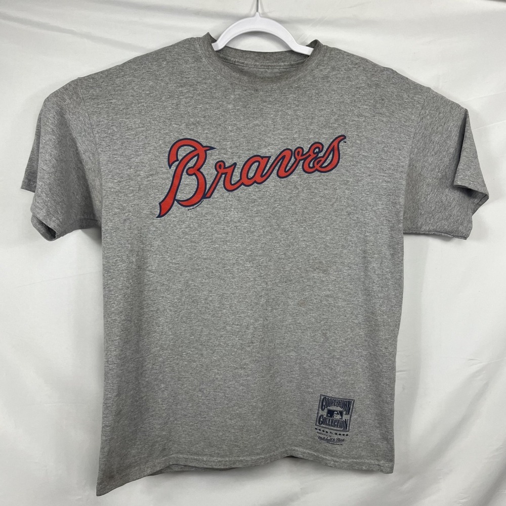 Mitchell & Ness Atlanta Braves Cooperstown Collection Mens Large Grey Script Tee